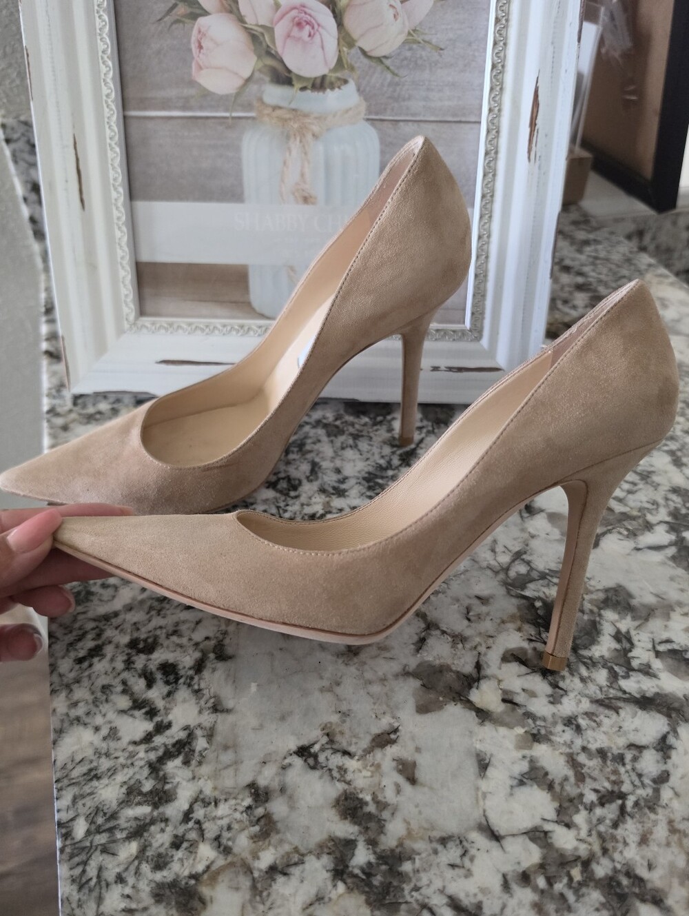 Jimmy Choo Nude Suede Pointed-Toe Stiletto Pumps Authenticated